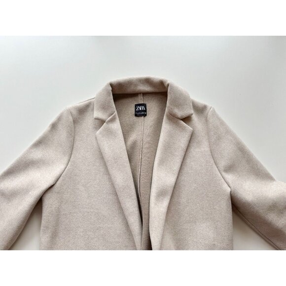 ZARA Light Beige Taupe Polyester Felt Long Open Soft Coat, Size L - Picture 6 of 12